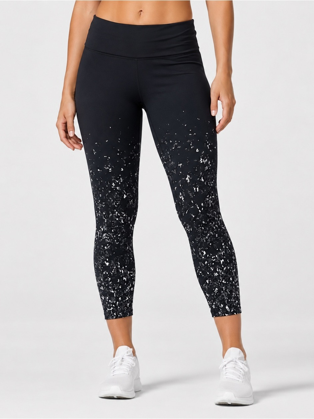 lululemon athletica Black Capri Leggings with White Speckle Print